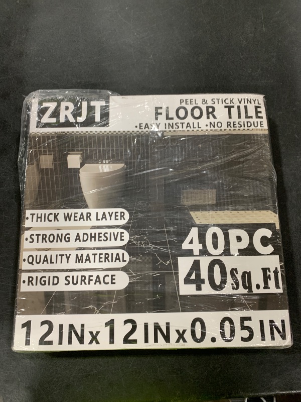 Photo 1 of Peel and Stick Floor Tile 40-Pack 40 Sq.Ft Matte Pattern Flooring, 12” x 12” Self Adhesive Vinyl Flooring DIY for Kitchen, Bathroom, Laundry, Pure Black