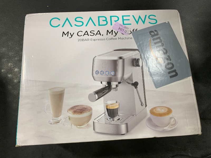 Photo 1 of CASABREWS 3700 Essential Espresso Machine 20 Bar, Stainless Steel Cappuccino & Latte Machine with Steam Frother for Home, 43.9oz Water Tank, Silver