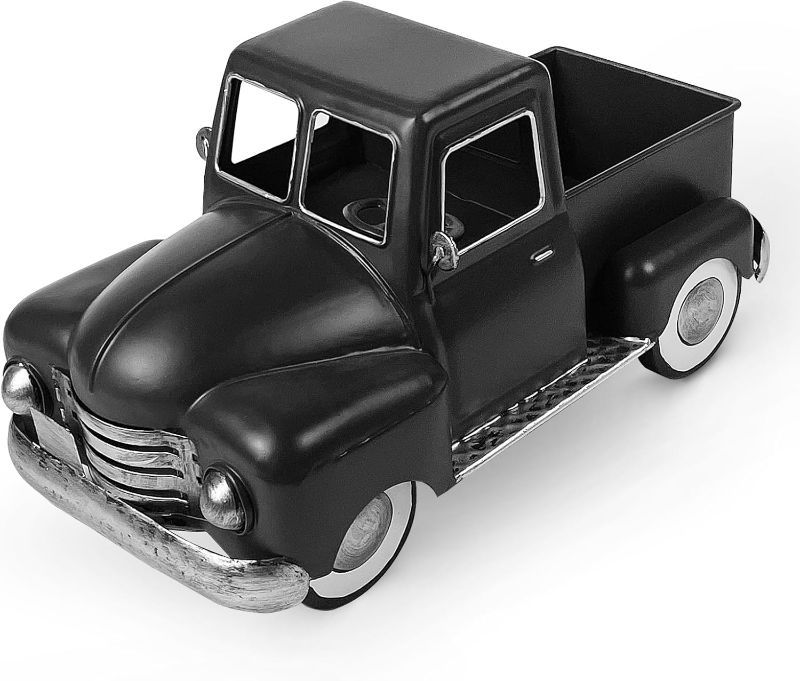 Photo 1 of  Black Truck Decor, Metal Pickup Truck Car Model, Vintage Truck Christmas Decor, Farmhouse Table Decor,Retro Truck Decor, Decorative Tabletop Storage