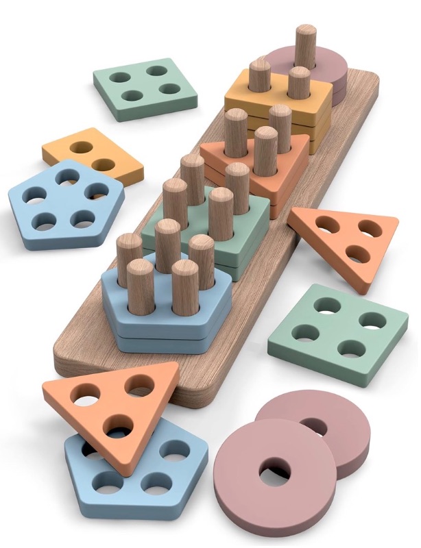 Photo 1 of GOPO TOYS Montessori Toys for 1+ Year Old – Wooden Shape Sorter & Stacking Puzzle – Toddler Learning, Fine Motor Skills & Developmental Toy for Boys & Girls
