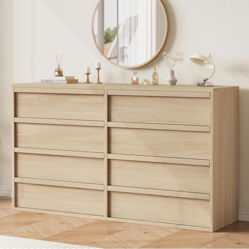 Photo 1 of GarveeHome 8 Drawer Dresser for Bedroom, 54in Wide Natural Oak 8 Chest of Drawers with Large Storage, Wooden Dresser Organizer for Living Room, Nursery, Entryway