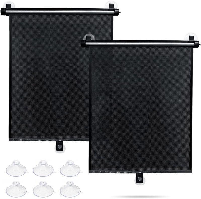 Photo 1 of Sfee Car Window Shade for Side Windows, 2 Pack Sun Shade Retractable for Car Blocks Heat and UV Rays Glare Protection Roller Sunshade Visor for Baby, Kids, Pets, Passengers
