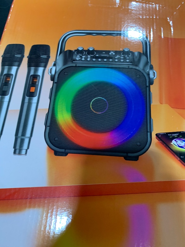 Photo 1 of Karaoke Machine, Portable Bluetooth Speaker with 2 Wireless Microphones for Adults & Kids with Lights, Karaoke Microphone with PA System Supports USB/TF/REC/FM/AUX for Home Party Home System Packages