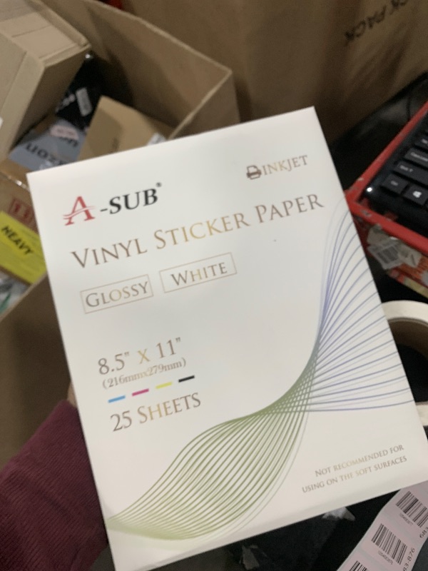 Photo 1 of A-SUB 25 Sheets Vinyl Sticker Paper for Inkjet Printer - Glossy Printable Vinyl 8.5x11 Inch Waterproof Sticker Paper for DIY Any Decal You Like