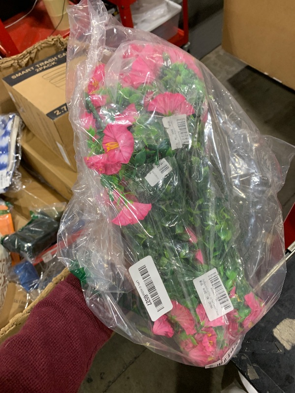 Photo 1 of HyeFlora Artificial Flowers for Outdoors Fake Plants Outside Decoration, 12 Bundles Silk Pink Morning Glory with Eucalyptus UV Resistant Look Real Faux Flowers for Planter Front Door Yard Gardens Home