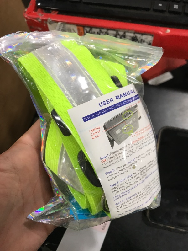 Photo 1 of LED Reflective Running Gear Sash 4 Lights Colors in One Adjustable Safety Running Vest Belt for Night Walking High Visibility Running Gear for Men Rechargeable LED Running Belt Reflective Gear