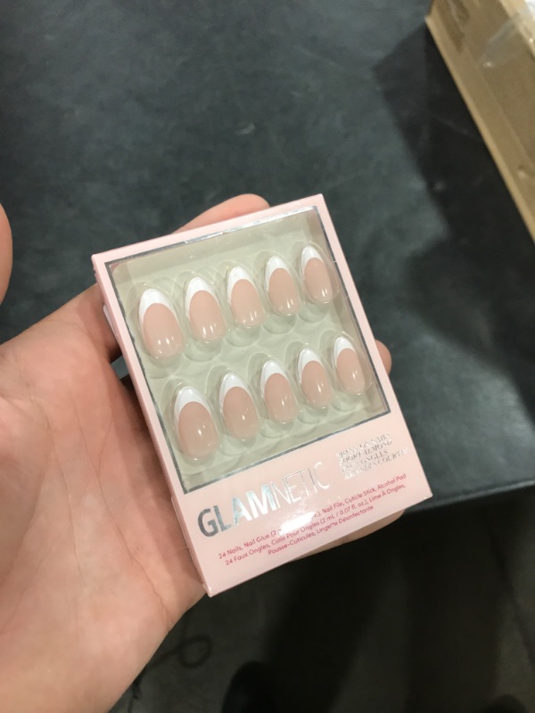 Photo 1 of Glamnetic Press On Nails - MaDamn | French Tip Nails, UV Finish Short Pointed Almond Shape, Salon Quality Semi-Transparent Nails in 12 Sizes - 24 Nail Kit with Glue