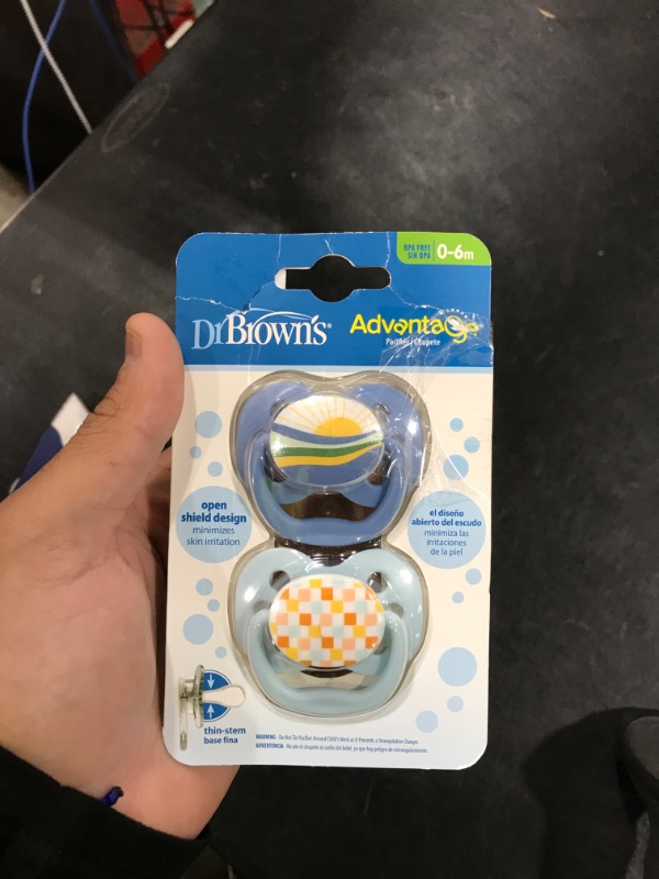 Photo 1 of Dr. Brown's Advantage Baby Pacifier, Fully Symmetrical Soother with Soft Silicone Bulb, Blue Sunrise, 0-6m, BPA Free, 2 Pack