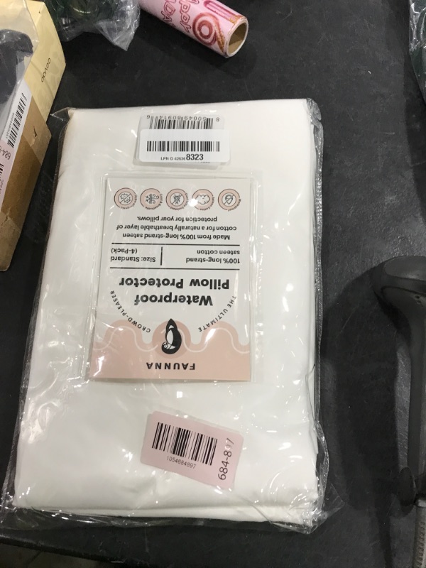 Photo 1 of FAUNNA Pillow Protector with Zipper Standard Size Pillow Covers 100% Waterproof Pillowcases, Premium Cotton, Saliva, Liquids and Stains Proof, Quiet, Breathable, 20 x 26 inch, White, 4 Pack