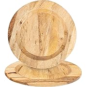 View 1 of  Wooden Serving Platter Set of 2-13" Handcrafted Serving Plates - Round Rustic Natural Tableware for Indoor/Outdoor Dining, Weddings, Holidays, Party, Sushi, Dinnerware (Natural)