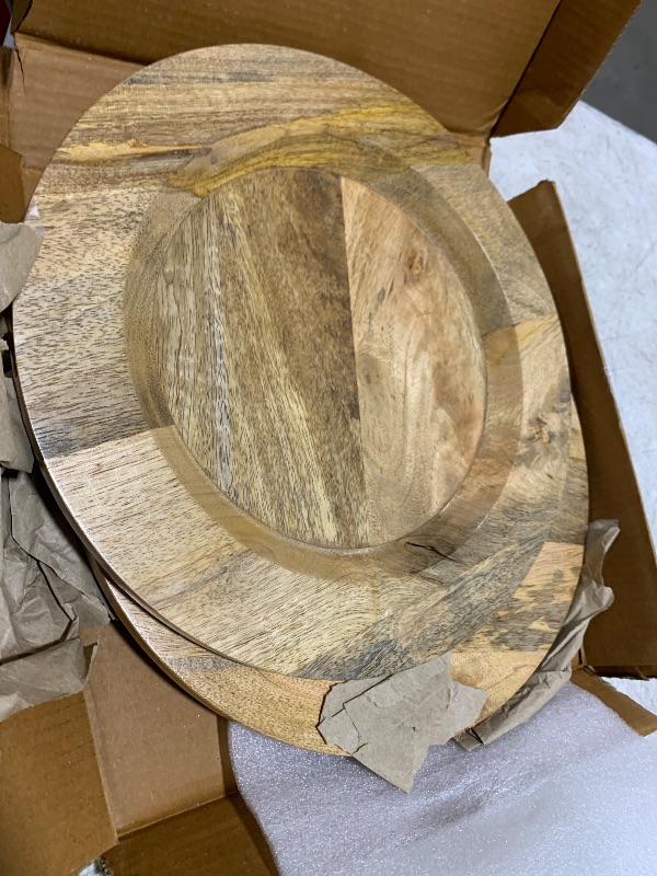 View 2 of  Wooden Serving Platter Set of 2-13" Handcrafted Serving Plates - Round Rustic Natural Tableware for Indoor/Outdoor Dining, Weddings, Holidays, Party, Sushi, Dinnerware (Natural)