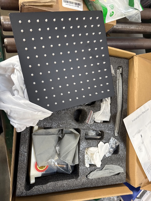 Photo 1 of 10 Inch Rainfall Shower System - Wall Mounted Complete Combo with Solid Brass Pressure Balancing Valve, High Pressure Shower Head, Handle Set & Installation Accessories Matte Black