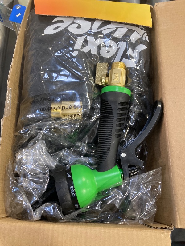 Photo 1 of Flexi Hose PLUS with 8 Function Nozzle Expandable Garden Hose, Lightweight & No-Kink Flexible Garden Hose, 3/4 inch Solid Brass Fittings and Double Latex Core, 75 ft Black