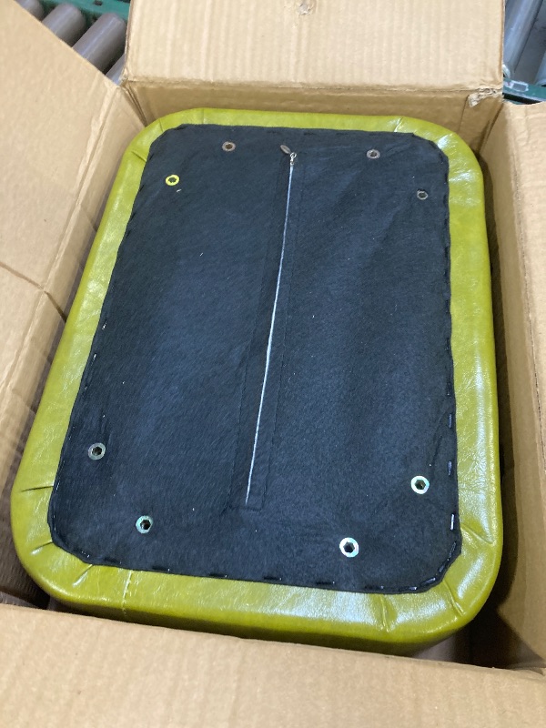 Photo 1 of 1pc Vintage Style Faux Leather Ottoman Footstool - Wooden Frame, Upholstered Interior, Multi-Use Footrest for Living Room, Entryway, Office (Azure Green)