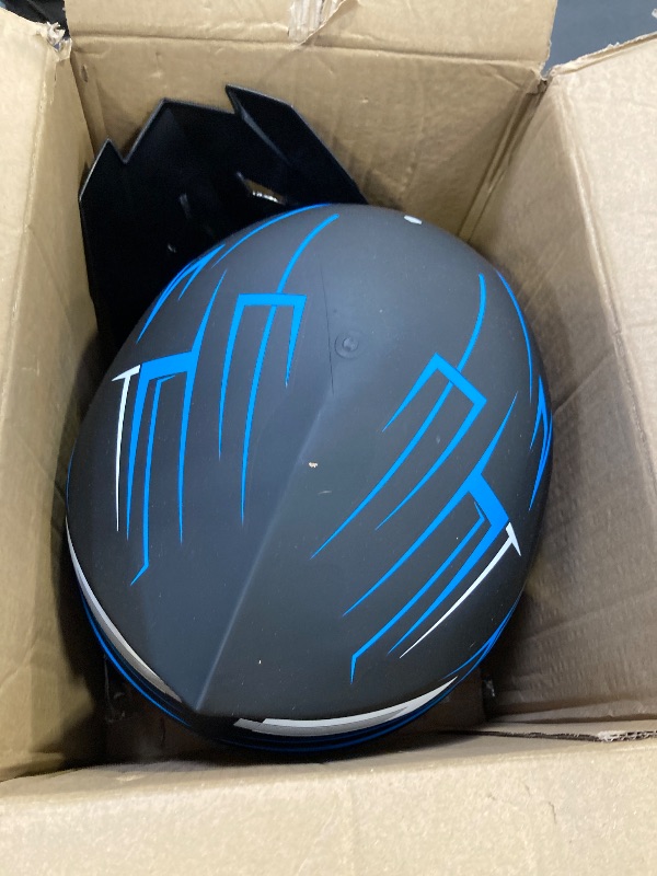 Photo 1 of **PARTIAL SET**LASFRE Motorcycle Helmet Motocross Dirtbike ATV Full Face Off-Road Mountain Bike Helmet DOT with Goggles Gloves Mask Blue Stripe L (58-59 cm)