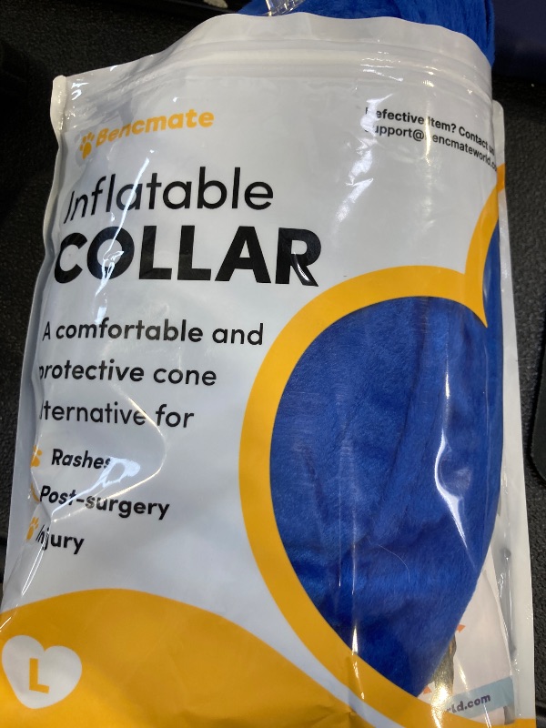 Photo 1 of BENCMATE Inflatable Dog Cone Collar Alternative, Soft Dog Cone for Small Medium Large Dogs and Cats, Neck Recovery ECollar Donut Collar After Surgery (Large, Blue)