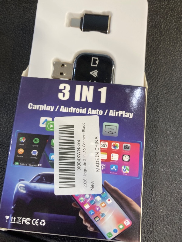 Photo 1 of 2026 Upgrade 3 in 1 Wireless Carplay Mirror Link Adapter for iPhone/Apple/Android Phone to Car Screen, Auto Connect-Black