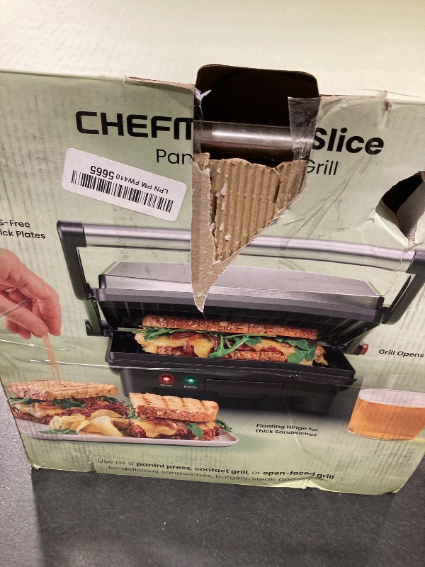Photo 1 of **USED/DIRTY** Chefman Panini Press Grill and Gourmet Sandwich Maker Non-Stick Coated Plates, Opens 180 Degrees to Fit Any Type or Size of Food, Stainless Steel Surface and Removable Drip Tray, 4 Slice, Black