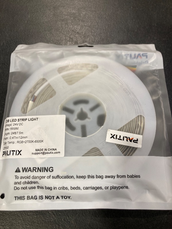 Photo 1 of PAUTIX COB LED Strip Light,RGB+WW/CW 24ft/7.5m,RGB+CCT Tunable Color Temperature 2700K-6500K,UL Listed DC24V Color Changing Tape Lights for DIY Decoration(Power Supply & Controller Not Included)