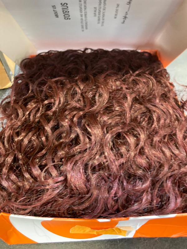 Photo 1 of GORGIUS Burgundy Water Wave Lace Front Wigs Glueless Synthetic Curly Wig with Pre Cut Pre Plucked Side Part Hairline 20 Inch