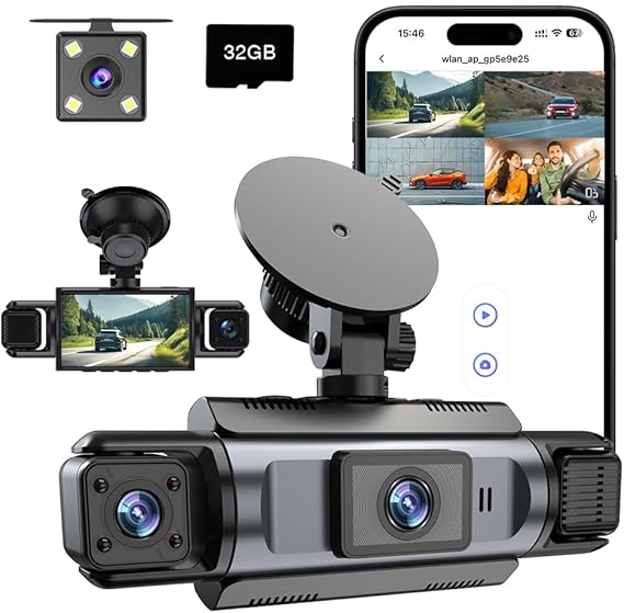 Photo 1 of 4 Channel WIFI Dash Cam with 32GB Card, 4 * 1080P Dash Camera for Cars Front and Rear Left Right,3”IPS Screen Dashcam with 360° Surveillance APP Control, 24H/7 Parking Mode, Night Vision G-Sensor
