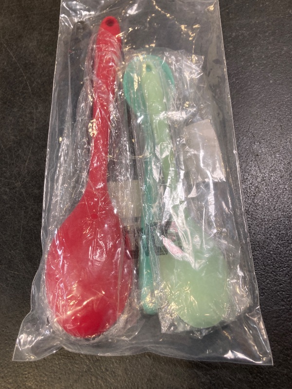 Photo 1 of 4 Pack Silicone Spoons for Cooking Silicone Mixing Spoons Heat Resistant Rubber Basting Utensil for Kitchen Cooking Baking, Stirring Serving, Large and Small(Red, Black)