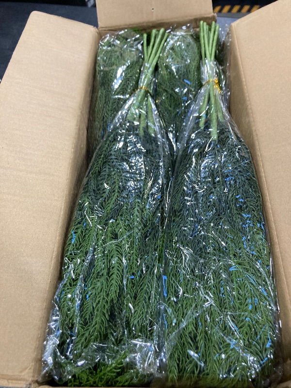 Photo 1 of 32 Pcs Real Touch Norfolk Pine Branch -18" Artificial Christmas Green Plants Branches Faux Greenery Stem Fake Cedar Pine Picks for Vase DIY Crafts Garland Wreath Xmas Indoor Outdoor Home Decor