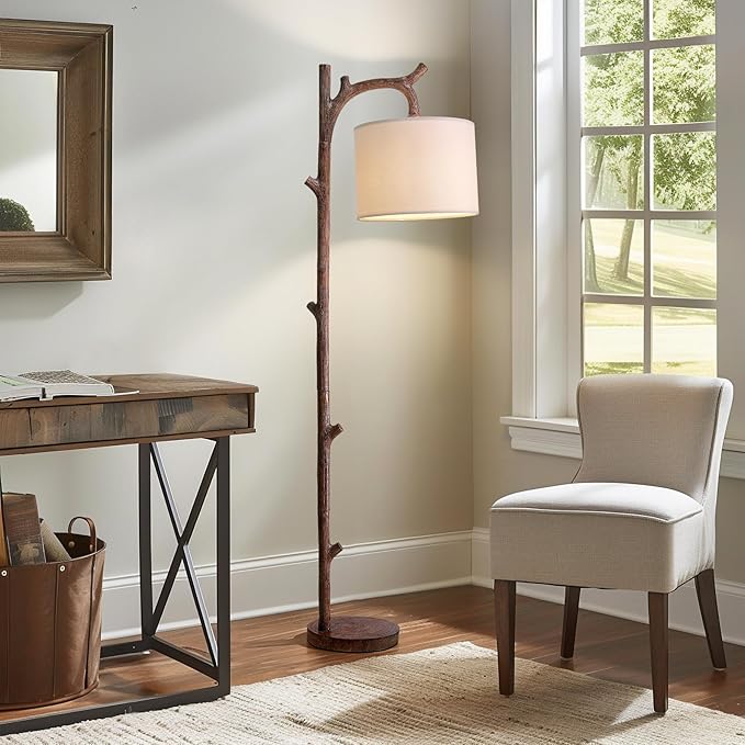 Photo 1 of OYEARS Retro Farmhouse Floor Lamp for Living Room Rustic Standing Lamps Tree Trunk Deco Modern Country Vintage Wood Floor Lamp?Brown?
