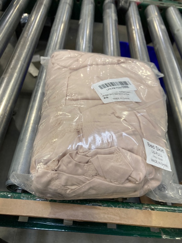 Photo 1 of Bed Skirt Full Size Ruffled Bed Skirt with Split Corners, 14 Inch Drop Dust Ruffle Bed Skirts with Platform, Boho Tufted Shabby Chic Full Size Bed Skirts, Cream