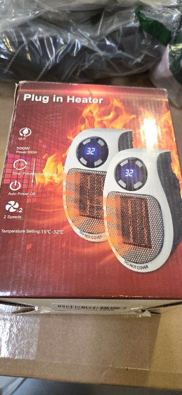 Photo 1 of 2PCS Ecowarm Plug in Heater, 500W Wall Outlet Electric Space Heater as Seen on TV, Small Portable Space Heater with Adjustable Thermostat & Timer & Led Display for Office Bathroom Bedroom Indoor Use