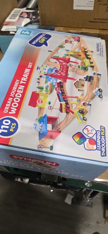 Photo 1 of 110PCS Wooden Train Set - Toy Magnetic Trains with Wooden Track Set for Kids Ages 3-8, City Scene Railway Set, Perfect Easter Birthday Gift for Grandkids Toddlers Boys Girls