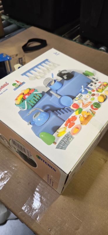 Photo 1 of 130Pcs Kitchen Playset, Toddler Pretend Cooking Play Pots, Pans, Utensils Cookware, Daily Food Fruit Veges, Shopping Storage Basket, Dessert, Prop Money, Learning Gift for Child (White)