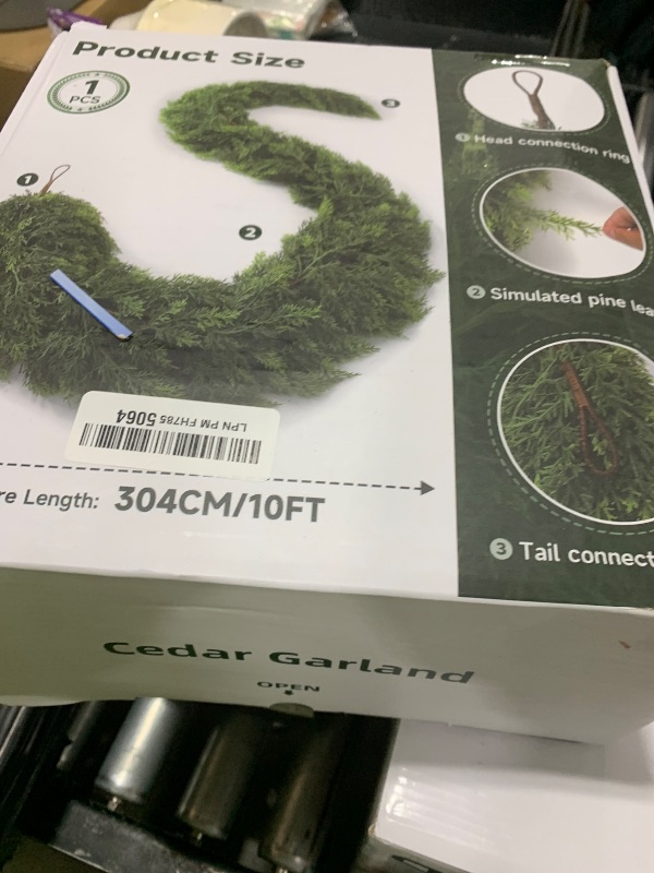 View 2 of 10FT Artificial Cedar Garland,Christmas Garland,Christmas Decorations,High-Density Cedar Garland Composed of 300 Units of Leaves