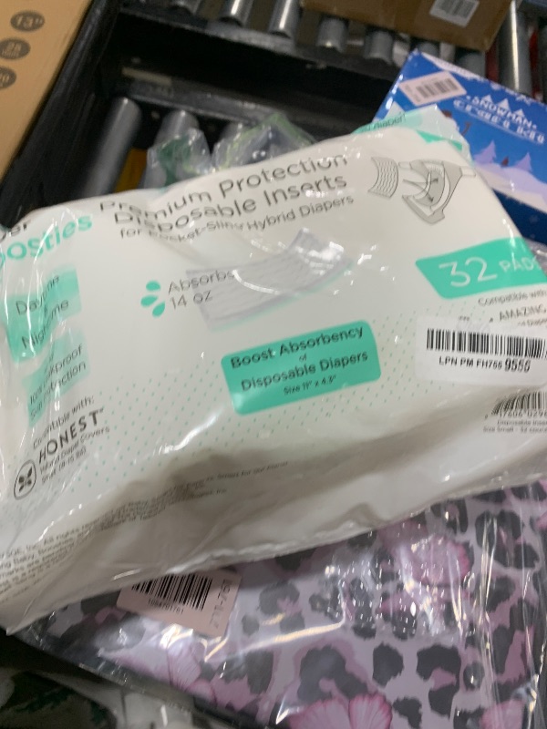 Photo 1 of Overnight Diaper Leak Stopper, Super Boosties Disposable Inserts, Use with Pampers Sizes 2-6, Honest Hybrid Diaper Cover Sz Small, Amazing Baby Cover Sz 2, Pocket-Sling Compatible, 4.3x11 in, 32 count