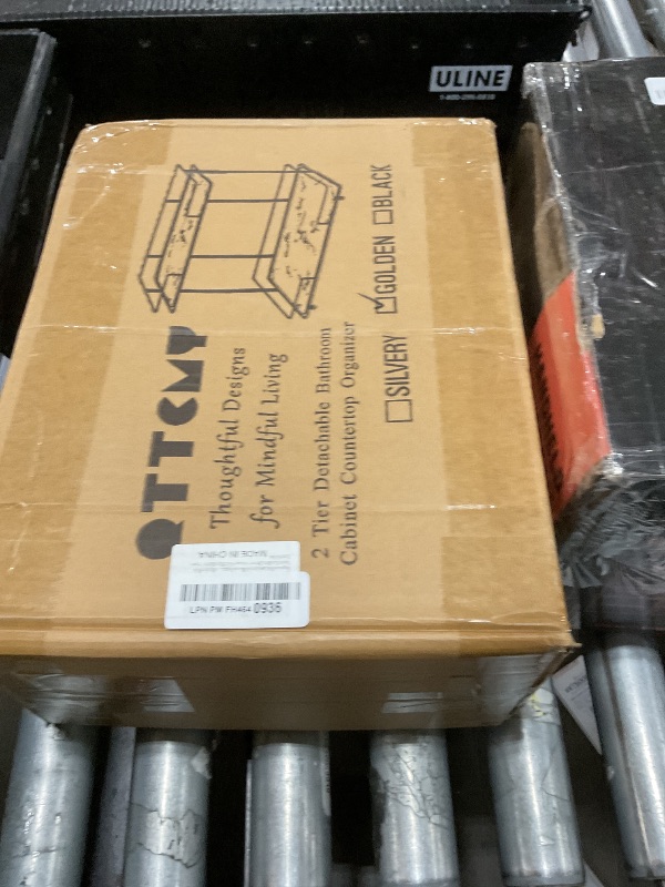 Photo 1 of QTTCMY 2 Tier Bathroom Cabinet Countertop Organizer Perfume Lipstick Makeup Organizer Cosmetics Storage Display Rack Vanity Tray Metal Dresser Storage Shelf White Marble Ceramic Tray Golden