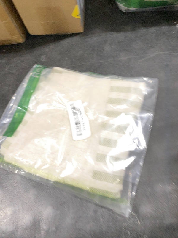 Photo 1 of jinchan Linen Valance Curtain Striped Small Window Curtain Double Layer Light Filtering Modern Farmhouse Valance for Kitchen Living Room Bedroom 18 Inch Rod Pocket 1 Panel Green on Beige