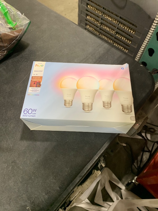 Photo 1 of Philips Hue Essential Smart LED A19 Bulb, White and Color Ambiance, E26 Base, 8.8W, 2200K-6500K, 800 Lumens, Dimmable, Works with Alexa, Google, and Apple Home, 4-Pack