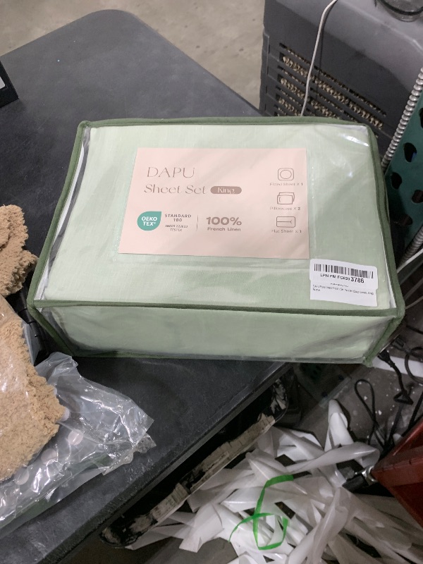 Photo 1 of DAPU Pure Linen Sheets Set, 100% French Linen from Normandy, Breathable and Durable for Hot Sleepers, 4 Pcs Set - 1 Flat Sheet, 1 Fitted Sheet, 2 Pillowcases (Sage Green, King)