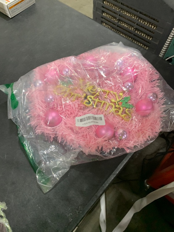 Photo 1 of Cabilock Pink Christmas Wreath with Led String Lights 12 Inch Pre Lit Holiday Door Decor for Front Entryway Soft Warm Glow Xmas Pendant Decoration