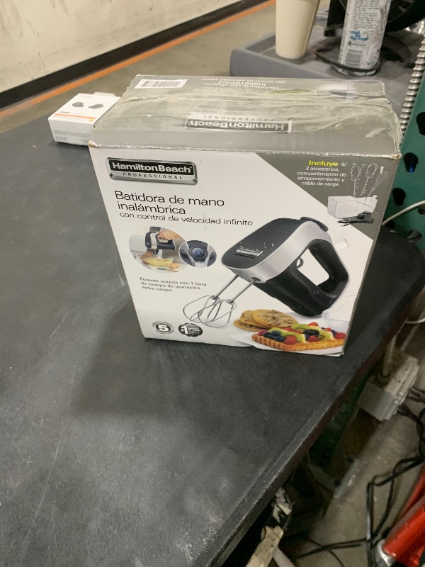Photo 1 of Hamilton Beach Professional Cordless Electric Hand Mixer with Infinite Speed Control, Powerful DC Motor for Effortless Mixing, Quick Recharging, LCD Screen, Whisk, Storage Case, Black (62673)