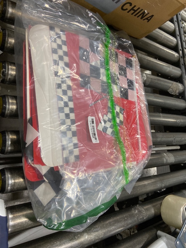Photo 1 of 4+18 P Racing Car Party Boxes, Windspeed 4 Racecar Boxes for Racing Car Themed Birthday Party Fast One Birthday Decorations with 10 Checkered Flags 8 Race Car Theme Balloons