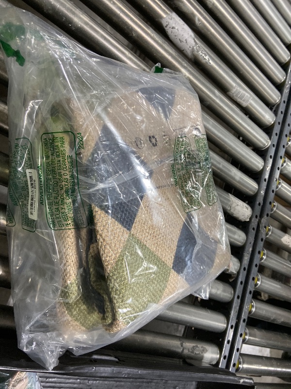 Photo 1 of Collive Checkered Easy Jute Indoor Outdoor Rugs, 5X7 Washable Patio Rug Modern Geometric Living Room Carpet, Non Slip Black and Green Farmhouse Dining Room Carpets for Outside Backyard Office Foyer