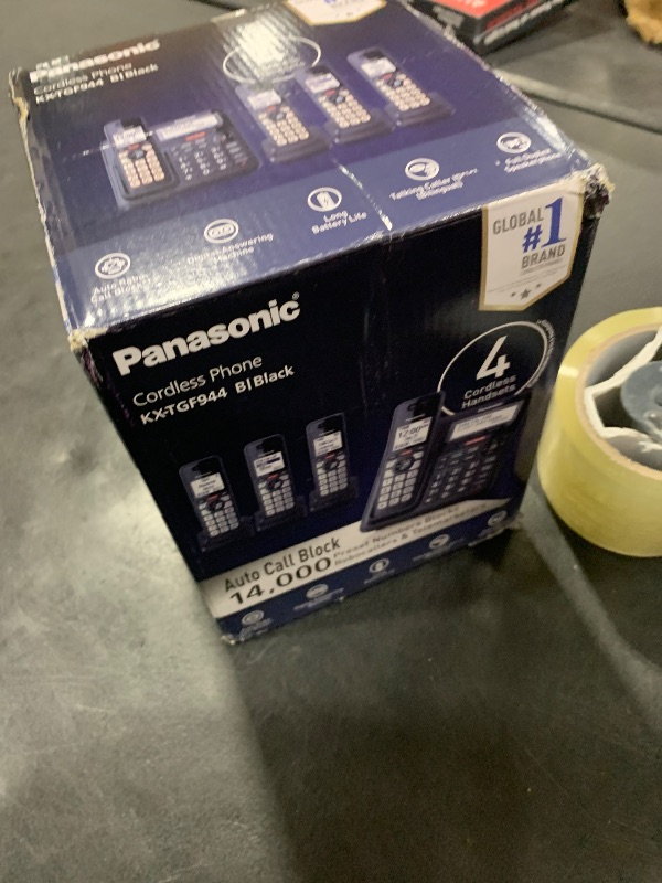 Photo 1 of Panasonic Cordless Phone with Advanced Call Block, Link2Cell Bluetooth, One-Ring Scam Alert, and 2-Way Recording, Answering Machine, 4 Handsets - KX-TGF944B (Black)