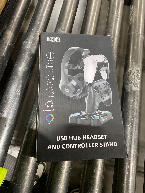 Photo 1 of **INCOMPLETE** KDD Gaming Headphones Stand, Rotatable Headset Stand with Light Modes - Controller Holder with 2 USB Charging Ports and 3.5mm - Earphone Hanger Accessories for Desktop Gamer(Black)