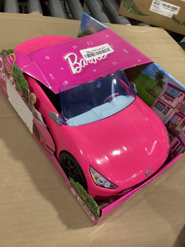 Photo 1 of Barbie Convertible 2-Seater Vehicle, Pink Car with Rolling Wheels & Realistic Details, Gift for 3 to 7 Year Olds