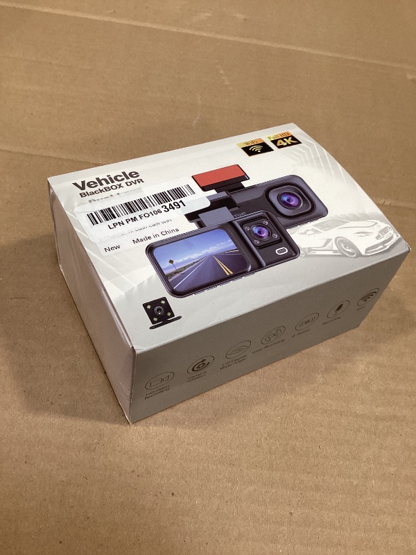 Photo 1 of 3 Channel 4K Dash Cam with 5GHz WiFi & APP Control, 4K+1080P+1440P Dash Cam Front and Rear Inside with 64GB Card, Dash Camera for Cars with Night Vision, Loop Recording, 24H Parking Mode, G-Sensor