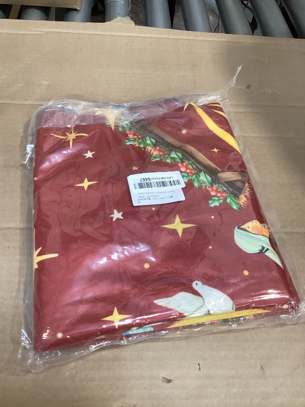 Photo 1 of 48 Inch Christian Christmas Tree Skirt Religious Jesus Nativity Scene Xmas Tree Mat Reversible Christmas Double Sided Print Mat Xmas Party Supplies