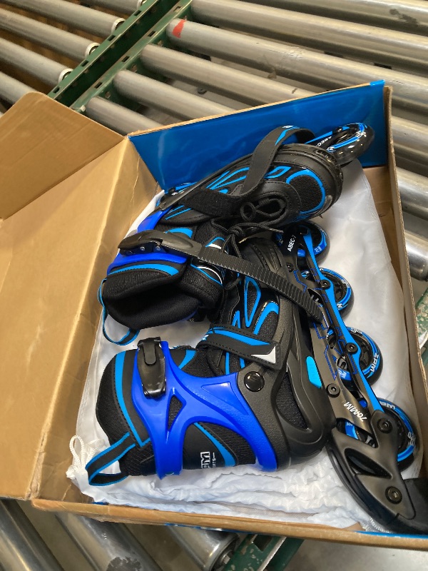 Photo 1 of 2PM Sports Vinal Boys and Girls Adjustable Flashing Inline Skates, All Wheels Light Up, Fun Illuminating Skates for Kids and Men- Azure Medium(1Y-4Y US)