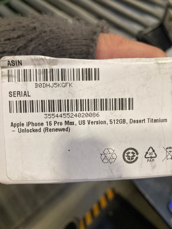 Photo 1 of Apple iPhone 16 Pro Max, US Version, 512GB, Desert Titanium - Unlocked (Renewed)