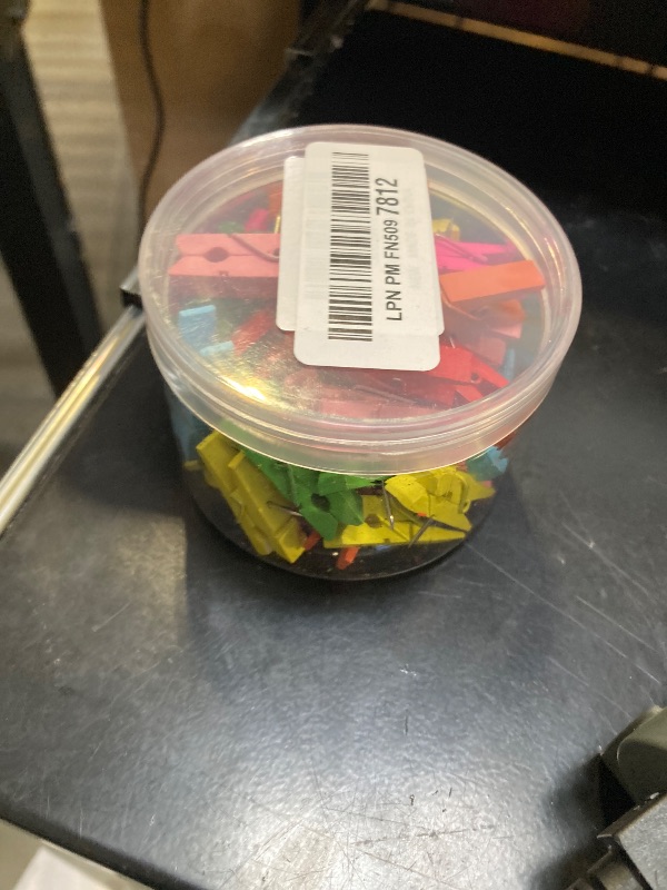 Photo 1 of 50 PCS Colorful Push Pin with Wooden Clips, Durable, Decorative Pushpins Tacks Thumbtacks for Cork Board Artworks Notes Photos, Craft Projects, Offices and Homes (8 Colors)